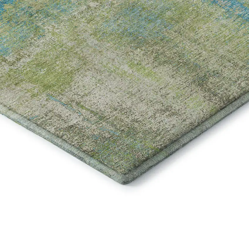 8' Lime Green Teal And Ivory Abstract Washable Area Rug With UV Protection Photo 7