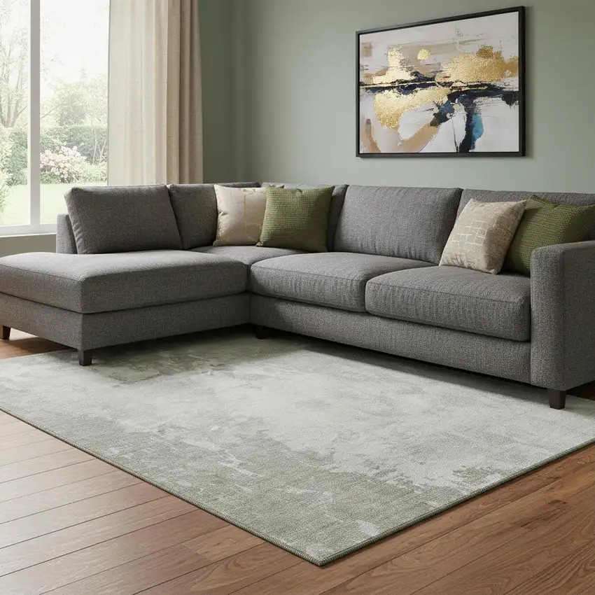 8' Linen And Beige Abstract Washable Area Rug With UV Protection Photo 2