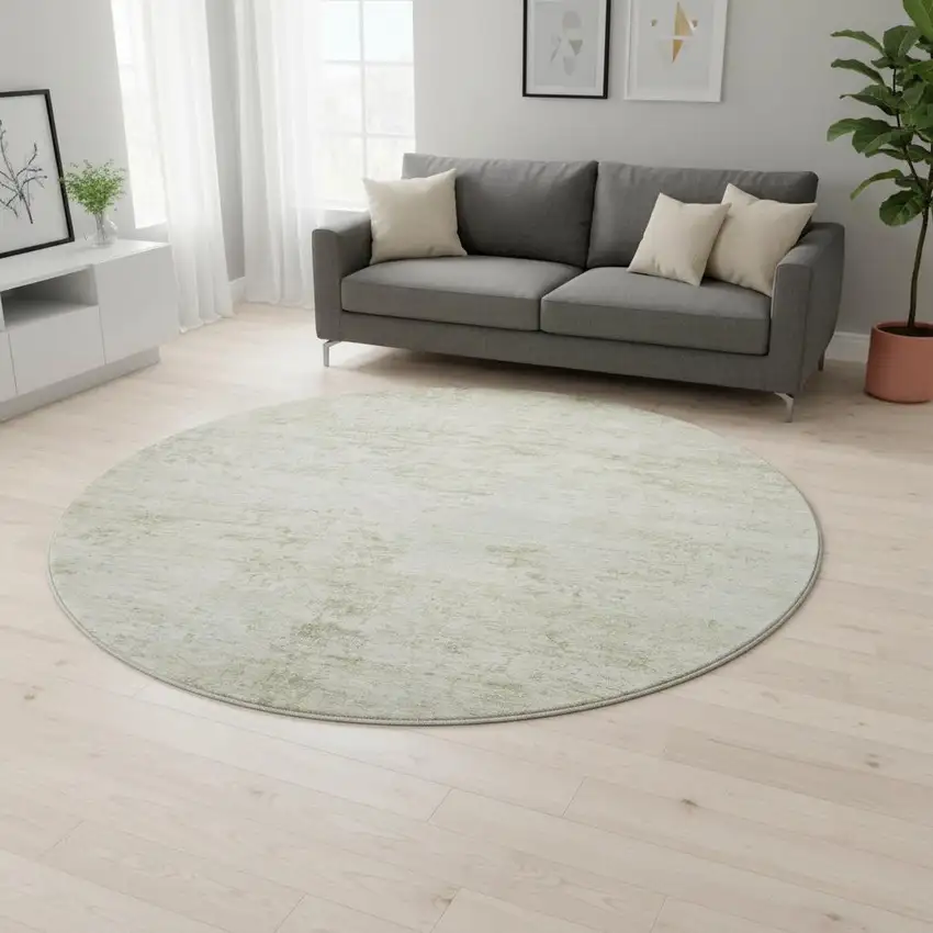 8' Linen And Beige Abstract Washable Round Rug With UV Protection Photo 2