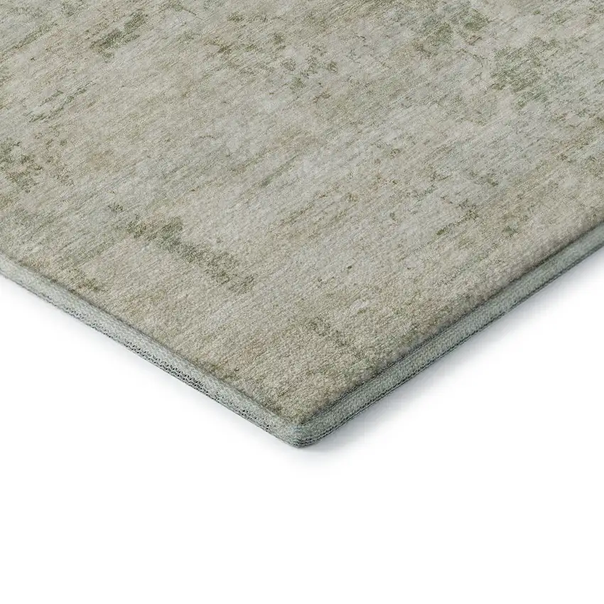 8' Linen And Beige Abstract Washable Round Rug With UV Protection Photo 5