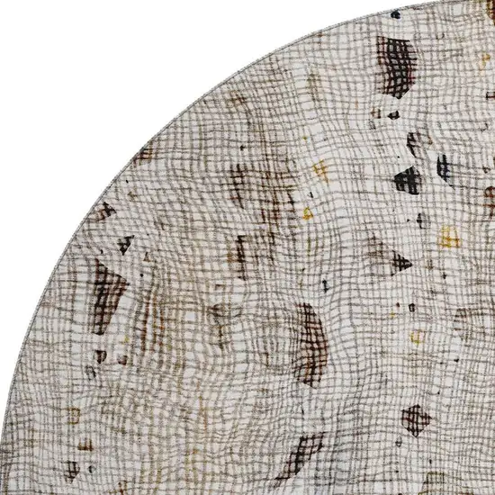 8' Linen And Beige Abstract Washable Round Rug With UV Protection Photo 3