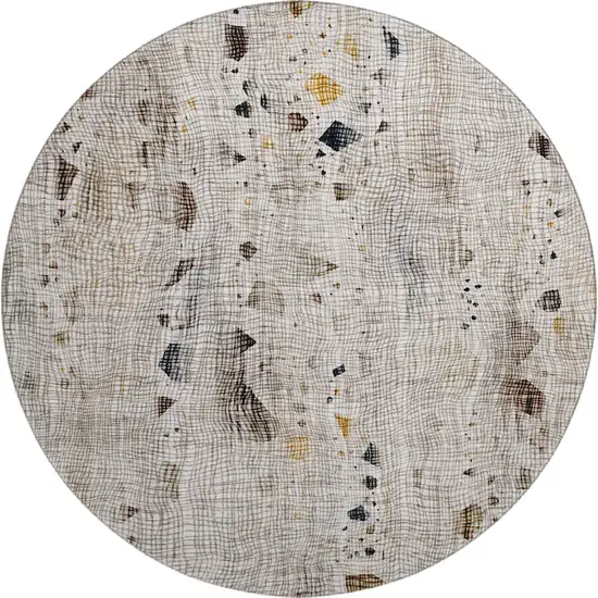 8' Linen And Beige Abstract Washable Round Rug With UV Protection Photo 1