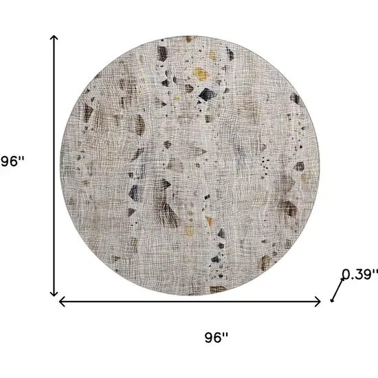 8' Linen And Beige Abstract Washable Round Rug With UV Protection Photo 8