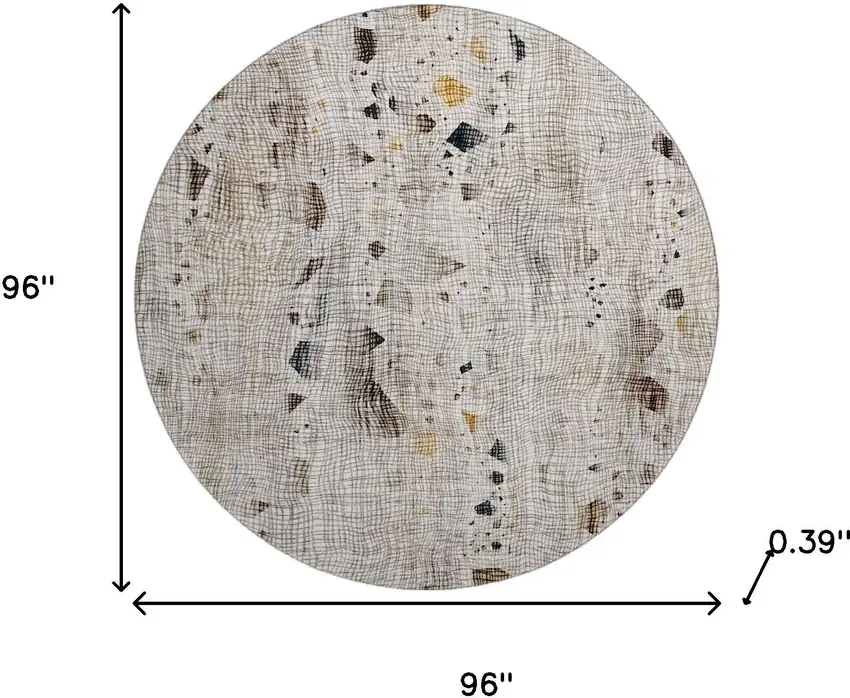 8' Linen And Beige Abstract Washable Round Rug With UV Protection Photo 8
