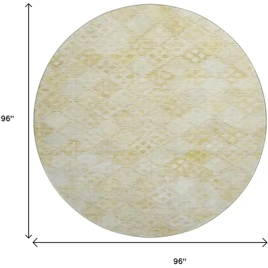 8' Linen And Beige Geometric Washable Round Rug With UV Protection Photo 9