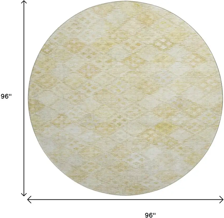 8' Linen And Beige Geometric Washable Round Rug With UV Protection Photo 9