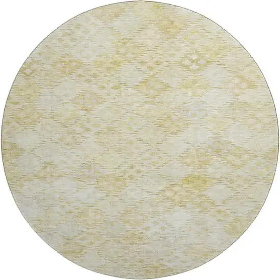 8' Linen And Beige Geometric Washable Round Rug With UV Protection Photo 1