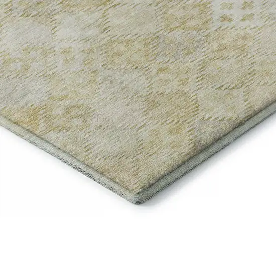 8' Linen And Beige Geometric Washable Round Rug With UV Protection Photo 6