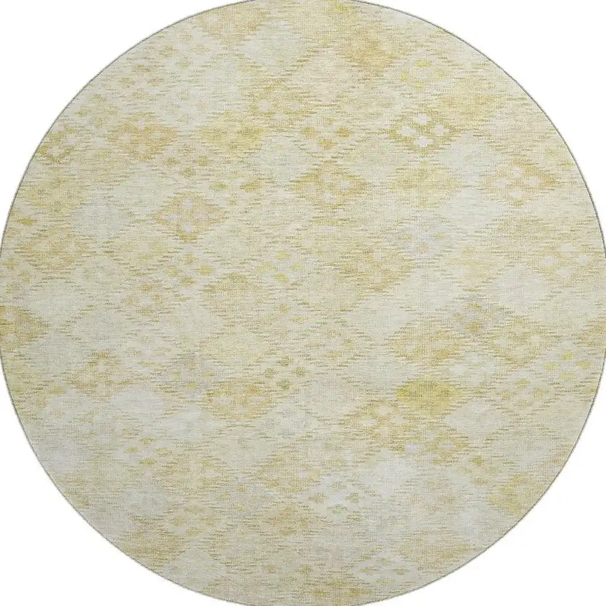 8' Linen And Beige Geometric Washable Round Rug With UV Protection Photo 3
