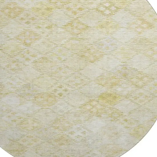8' Linen And Beige Geometric Washable Round Rug With UV Protection Photo 2
