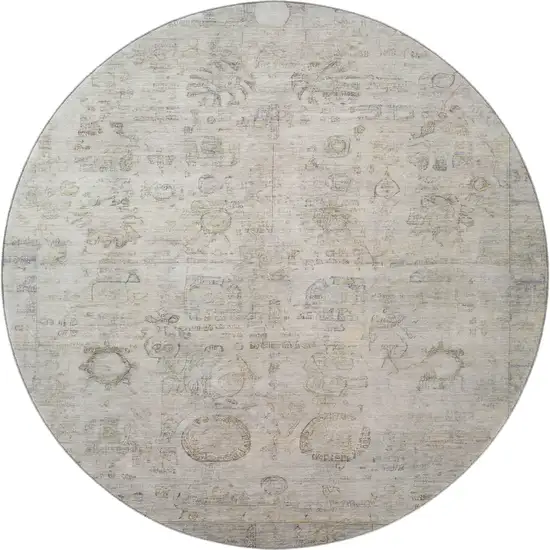 8' Linen And Beige Oriental Washable Round Rug With UV Protection Photo 3
