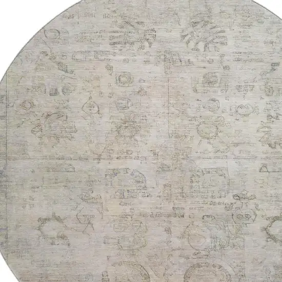 8' Linen And Beige Oriental Washable Round Rug With UV Protection Photo 2
