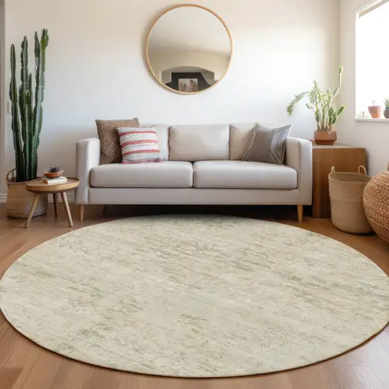 8' Linen And Beige Round Abstract Washable Indoor Outdoor Area Rug Photo 7