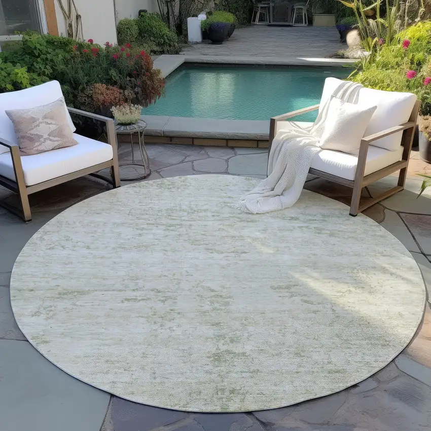 8' Linen And Beige Round Abstract Washable Indoor Outdoor Area Rug Photo 6