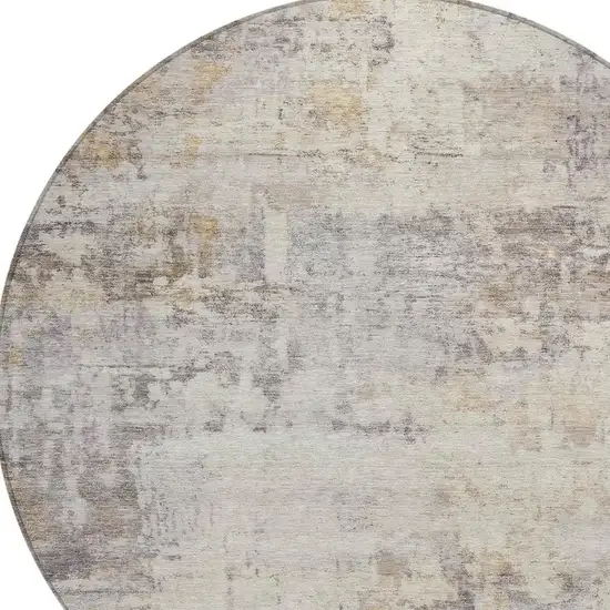 8' Linen And Beige Round Abstract Washable Indoor Outdoor Area Rug Photo 2
