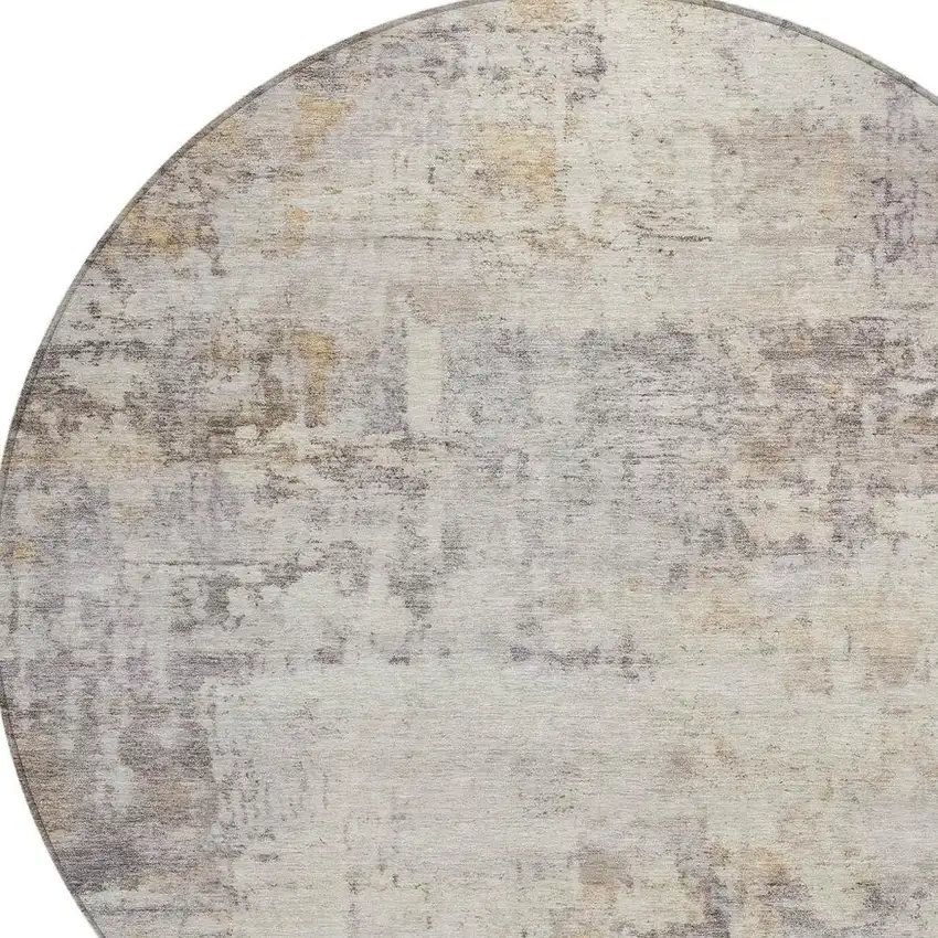 8' Linen And Beige Round Abstract Washable Indoor Outdoor Area Rug Photo 2