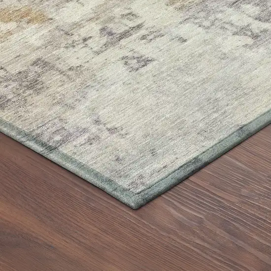 8' Linen And Beige Round Abstract Washable Indoor Outdoor Area Rug Photo 8