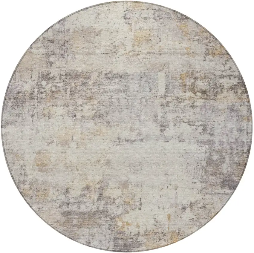 8' Linen And Beige Round Abstract Washable Indoor Outdoor Area Rug Photo 3