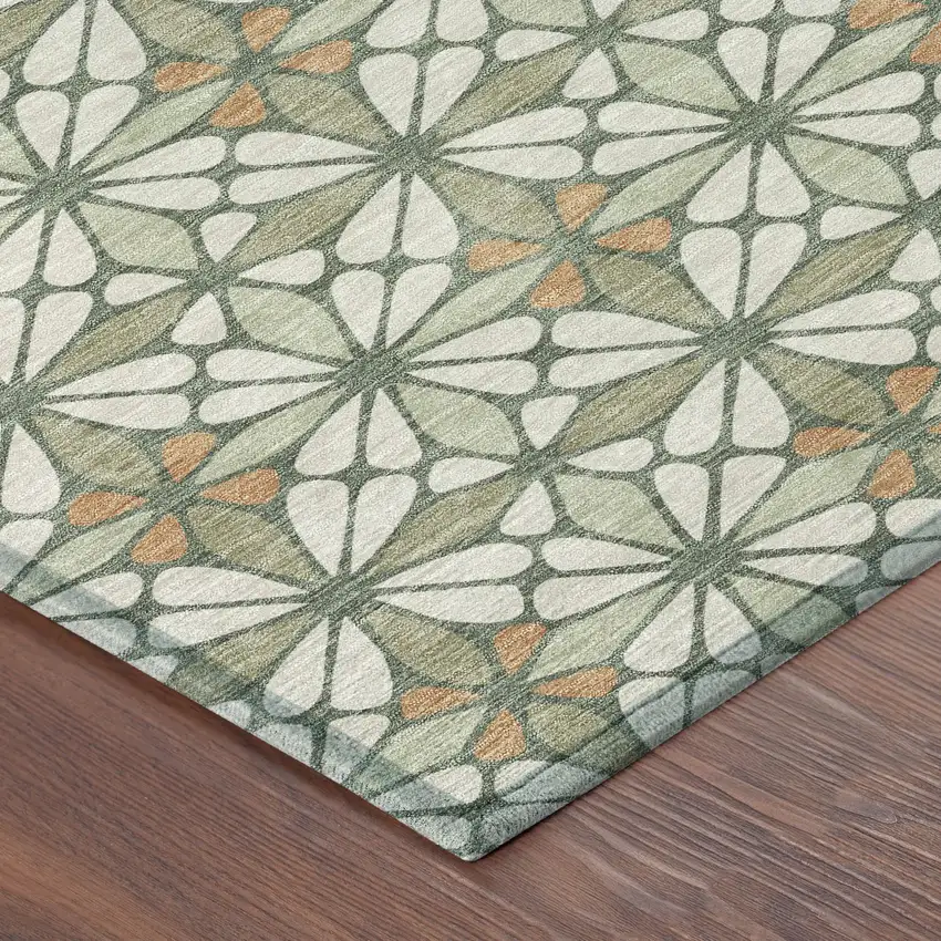 8' Linen And Beige Round Geometric Washable Indoor Outdoor Area Rug Photo 6