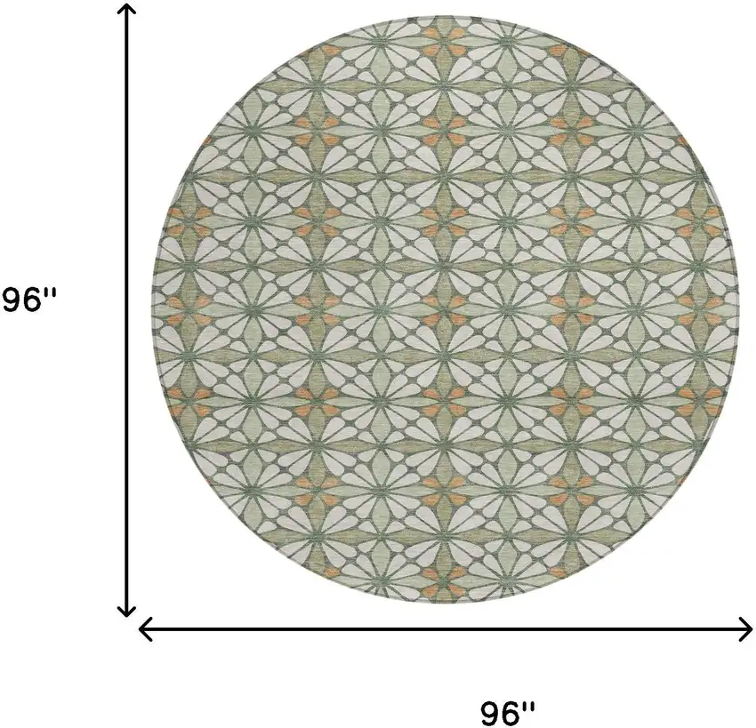 8' Linen And Beige Round Geometric Washable Indoor Outdoor Area Rug Photo 8
