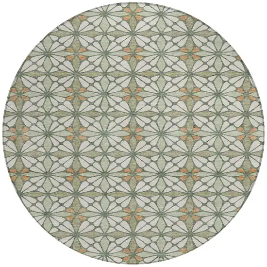 8' Linen And Beige Round Geometric Washable Indoor Outdoor Area Rug Photo 3