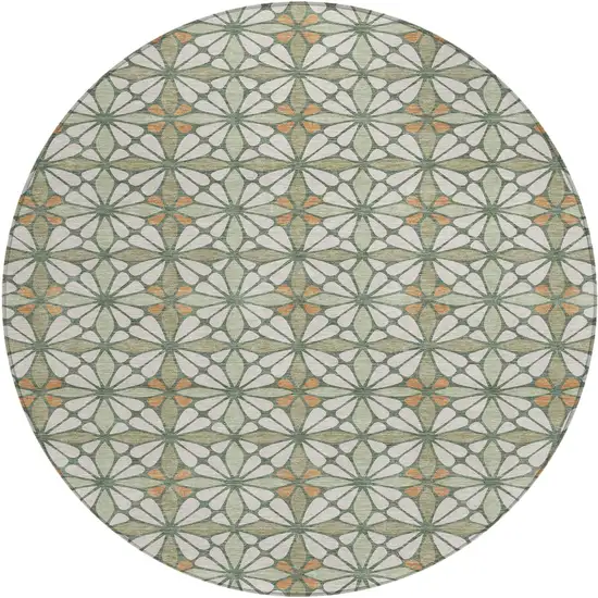 8' Linen And Beige Round Geometric Washable Indoor Outdoor Area Rug Photo 1
