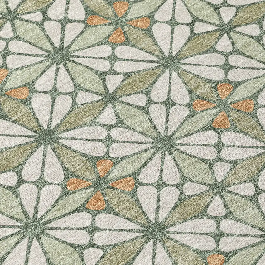 8' Linen And Beige Round Geometric Washable Indoor Outdoor Area Rug Photo 7