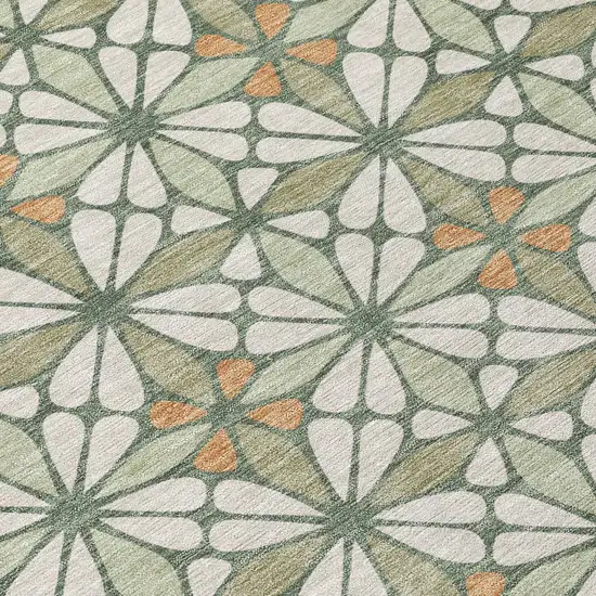 8' Linen And Beige Round Geometric Washable Indoor Outdoor Area Rug Photo 7