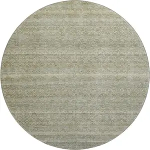 Photo of 8' Linen And Beige Striped Washable Round Rug With UV Protection