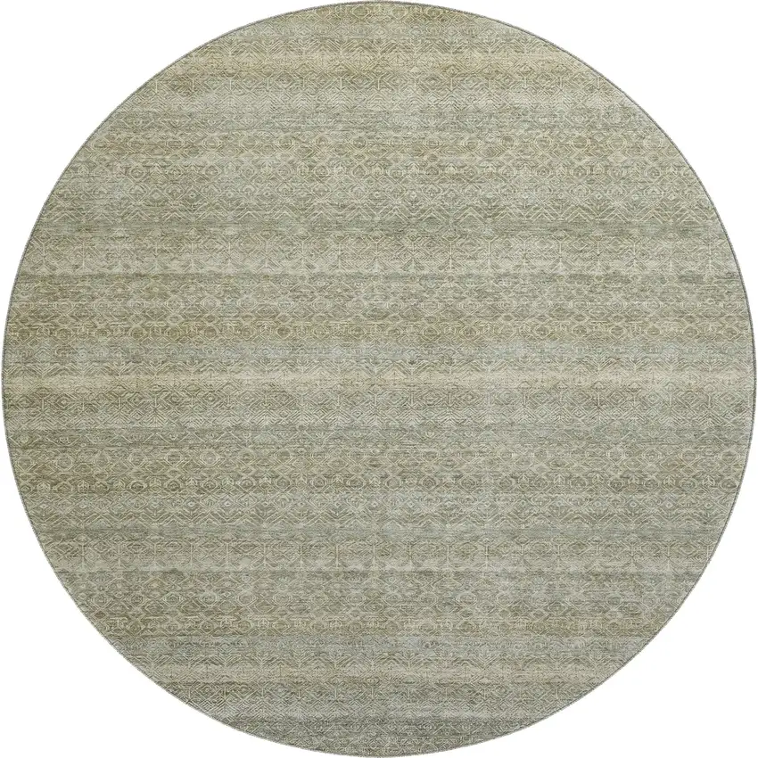 8' Linen And Beige Striped Washable Round Rug With UV Protection Photo 1