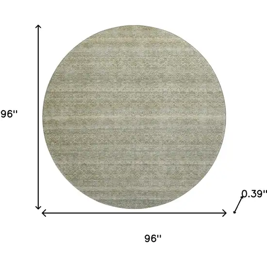 8' Linen And Beige Striped Washable Round Rug With UV Protection Photo 8