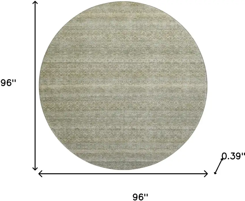 8' Linen And Beige Striped Washable Round Rug With UV Protection Photo 8