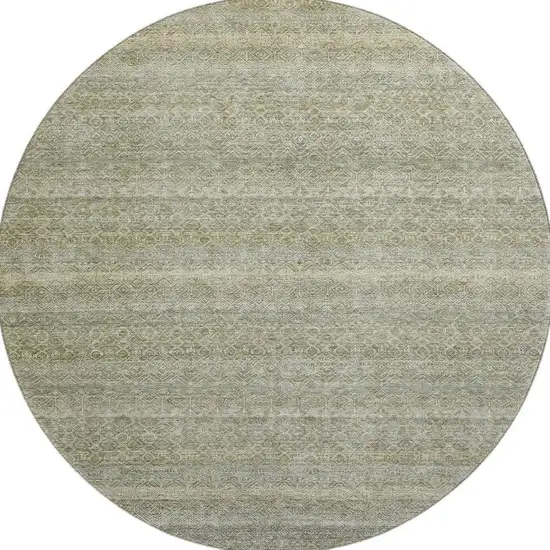 8' Linen And Beige Striped Washable Round Rug With UV Protection Photo 3