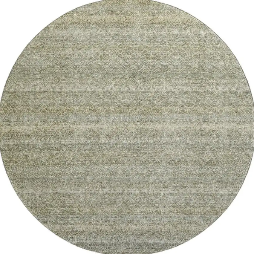 8' Linen And Beige Striped Washable Round Rug With UV Protection Photo 3