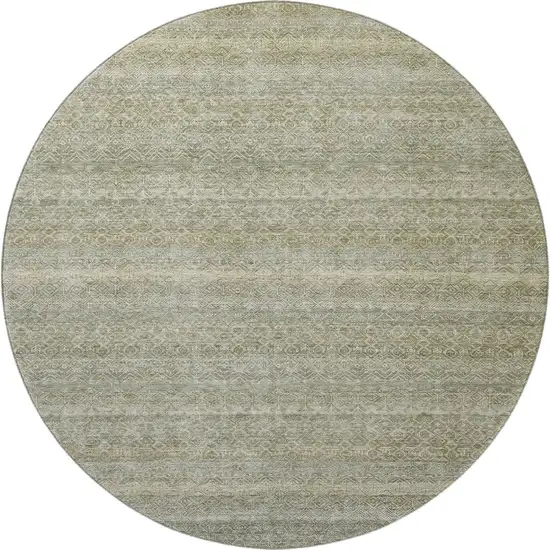 8' Linen And Beige Striped Washable Round Rug With UV Protection Photo 4