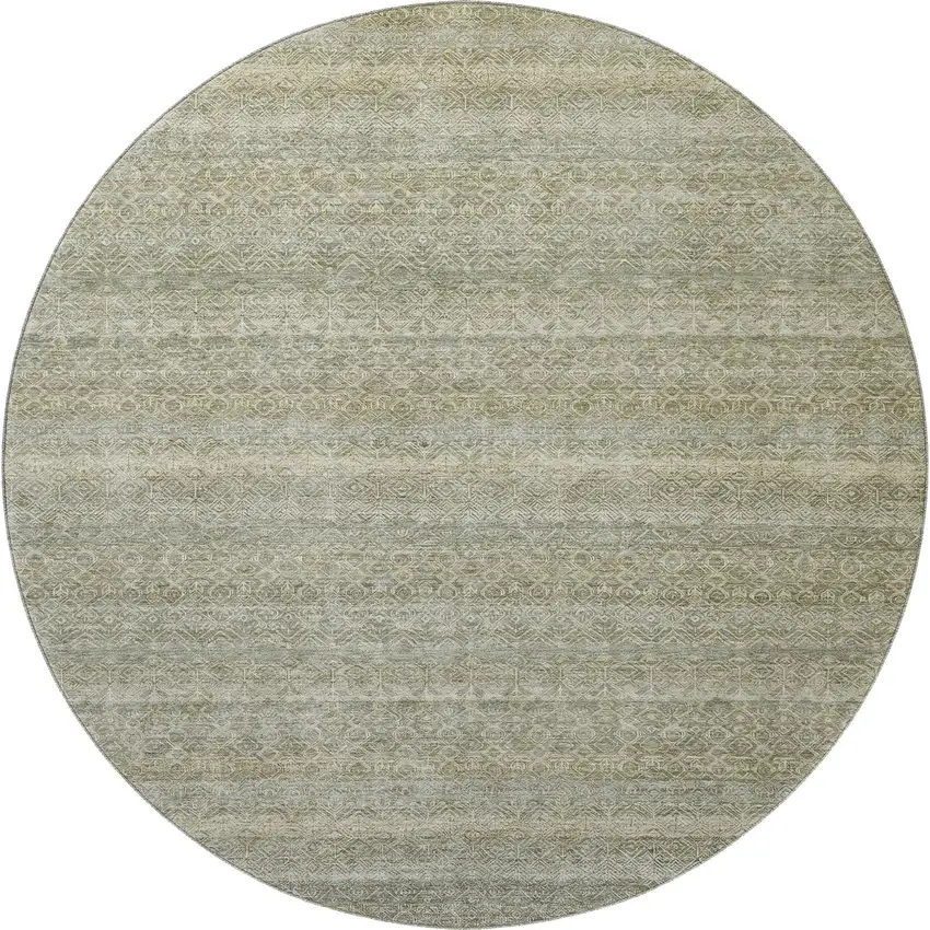 8' Linen And Beige Striped Washable Round Rug With UV Protection Photo 4