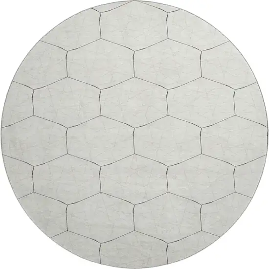 8' Linen And Black Geometric Washable Round Rug With UV Protection Photo 1