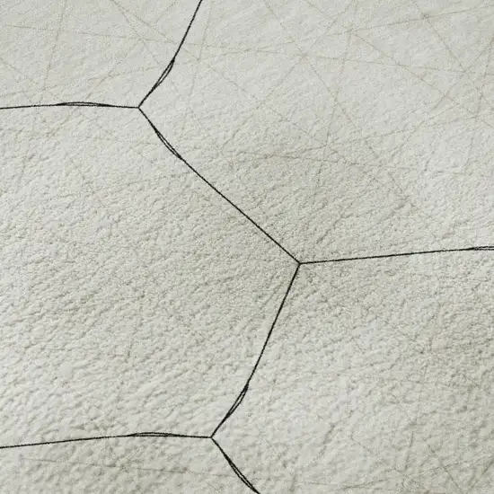 8' Linen And Black Geometric Washable Round Rug With UV Protection Photo 8