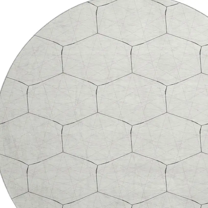 8' Linen And Black Geometric Washable Round Rug With UV Protection Photo 2