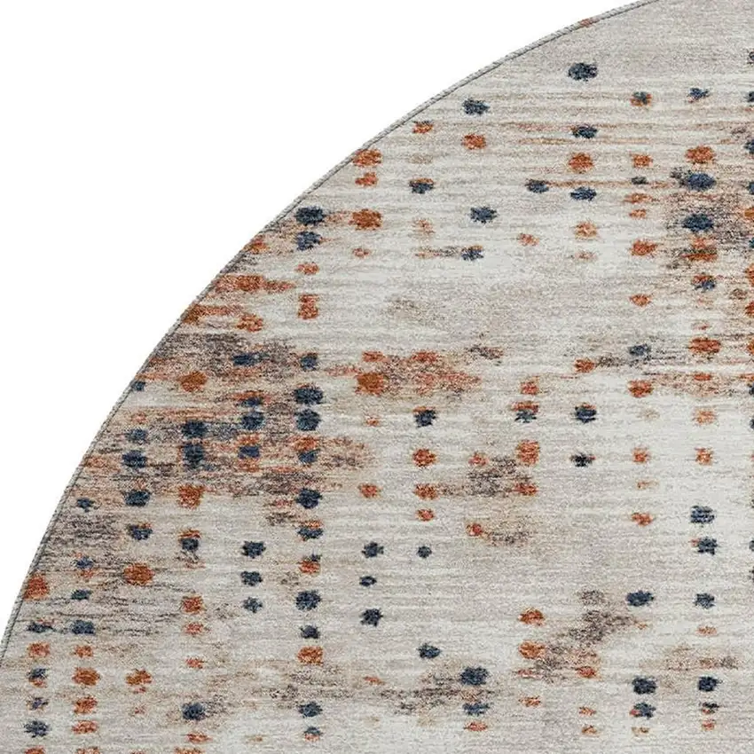 8' Linen And Blue Geometric Washable Round Rug With UV Protection Photo 3