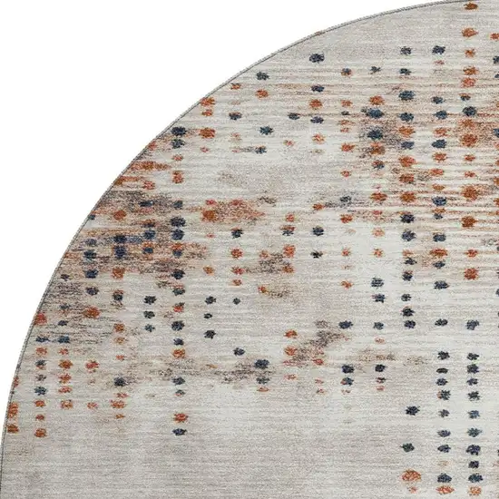 8' Linen And Blue Geometric Washable Round Rug With UV Protection Photo 4