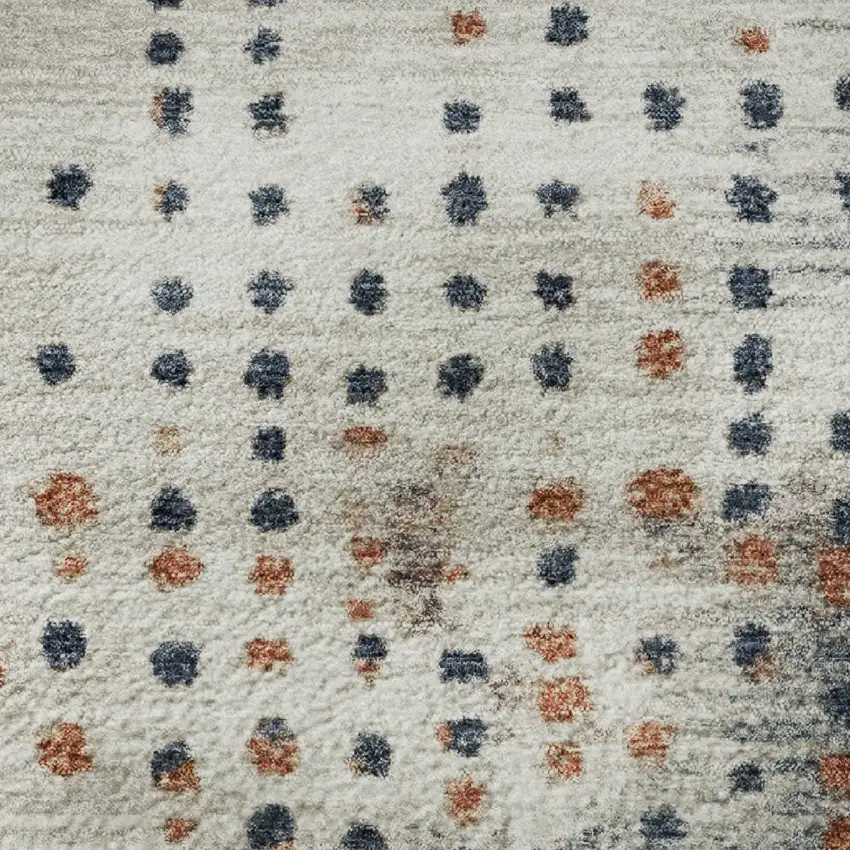 8' Linen And Blue Geometric Washable Round Rug With UV Protection Photo 9