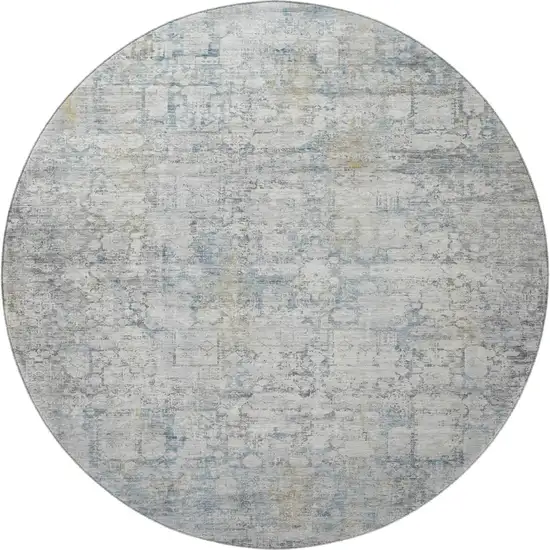 8' Linen And Blue Oriental Washable Round Rug With UV Protection Photo 2
