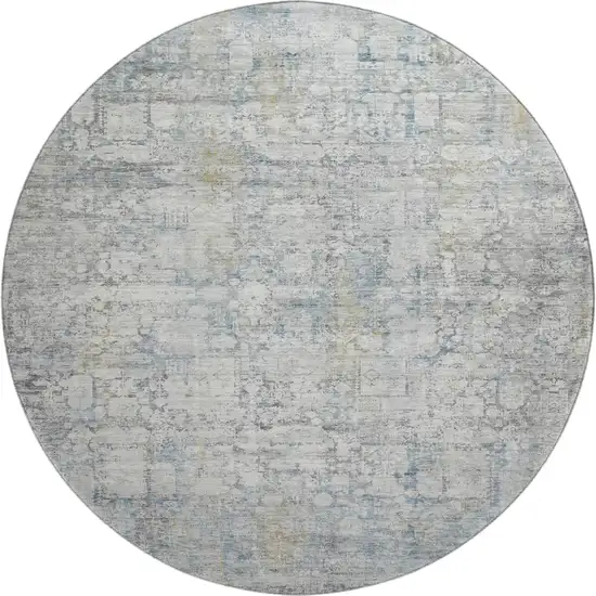 8' Linen And Blue Oriental Washable Round Rug With UV Protection Photo 1