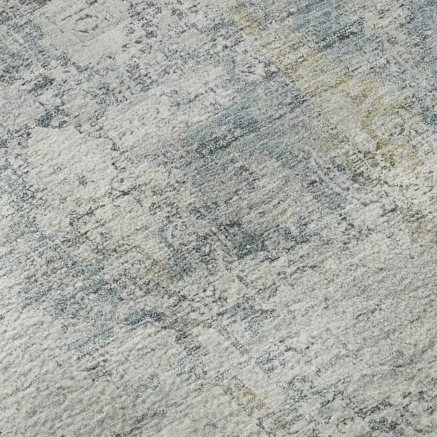 8' Linen And Blue Oriental Washable Round Rug With UV Protection Photo 7