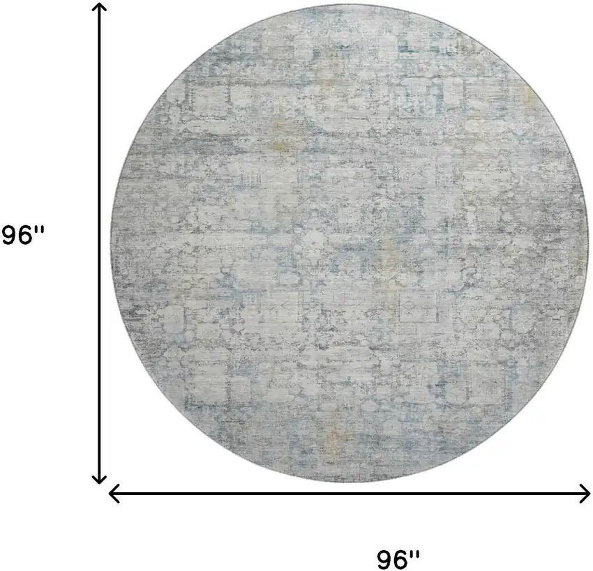 8' Linen And Blue Oriental Washable Round Rug With UV Protection Photo 8