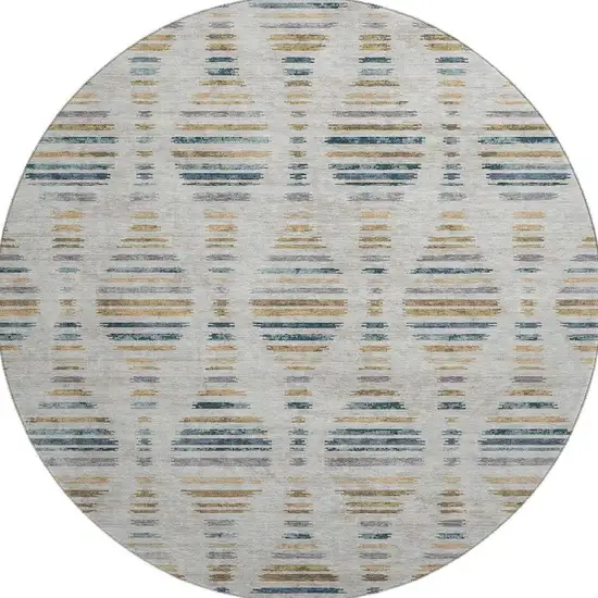 8' Linen And Blue Striped Washable Round Rug With UV Protection Photo 4