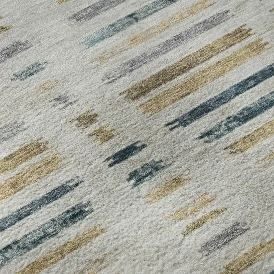 8' Linen And Blue Striped Washable Round Rug With UV Protection Photo 7