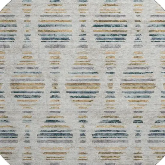 8' Linen And Blue Striped Washable Round Rug With UV Protection Photo 3