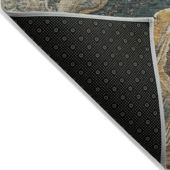 8' Linen And Charcoal Round Abstract Washable Indoor Outdoor Area Rug Photo 8